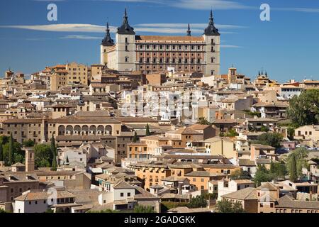 Città di Toledo dal punto panoramico della valle, Spagna. Foto Stock