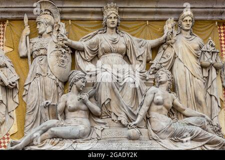 Scultura all'ingresso del Rijksmuseum, Amsterdam Foto Stock