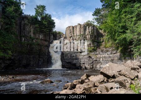 High Force Falls, di proprietà di Raby Estates, sul fiume Tees nella contea di Durham, Regno Unito Foto Stock