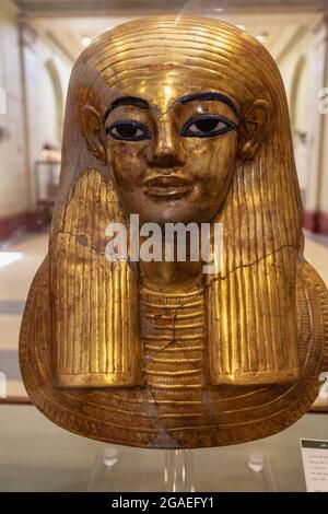 Maschera della morte di Yuya, Museo delle Antichità Egizie, il Cairo Foto Stock