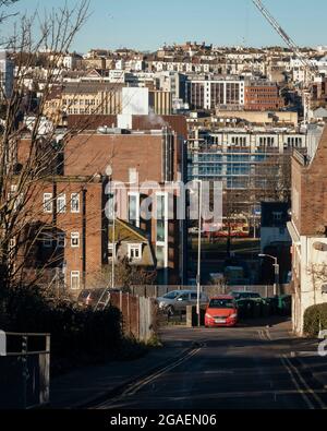 Progetto Circus Street nel suo contesto urbano che guarda verso la vecchia Steine. Circus Street, Brighton e Hove, Regno Unito. Architetto: Shedkm, 20 Foto Stock