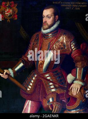 Filippo II (1527-1598). Ritratto di re Filippo II di Spagna, anonimo, olio su tela, c. 1550-75 Foto Stock