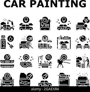 Car Painting Service Collection icone Set Vector Illustrazione Vettoriale