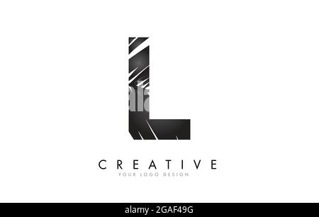 Disegno del logo della lettera L della foglia nera con illustrazione vettoriale di dettaglio della foglia di palma. Icona creativa ed elegante. Illustrazione Vettoriale