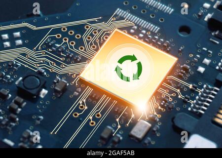 Processori centrali per computer CPU.Quantum computer, elaborazione di grandi quantità di dati, database.tecnologia di risparmio energetico ecologico rinnovabile e riscaldamento globale Foto Stock