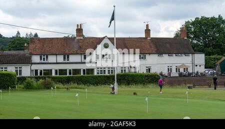 Farnham Golf Club, Blighton Lane, The Sands, Farnham, Surrey, Inghilterra, Regno Unito - vista della clubhouse. Foto Stock