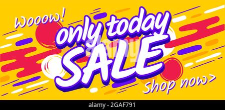 Solo oggi vendita modello banner. Concetto di sconto del volantino giallo di marketing. Super vendita vettoriale Illustrazione Vettoriale