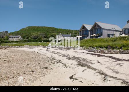 Spiaggia sabbiosa, isola di Tresco, Isole Scilly, Cornovaglia, Inghilterra, Regno Unito, luglio 2021 Foto Stock