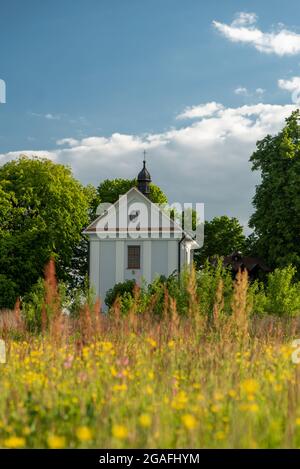 Piccolo tempio nascosto tra gli alberi Foto Stock