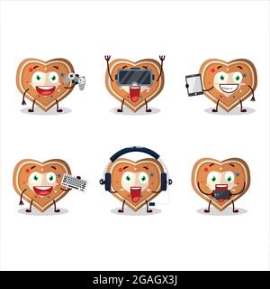 Gingerbread cuore cartoon carattere sono giochi con vari emoticon cute. Illustrazione vettoriale Illustrazione Vettoriale