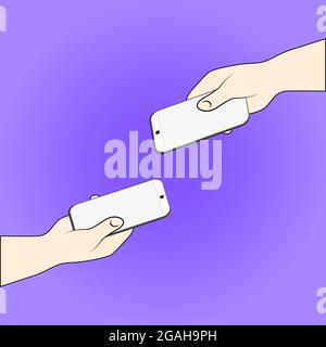 Mani vettoriali piatte con telefoni. Mani che tengono telefoni con schermi vuoti, Vector Illustrazione Vettoriale