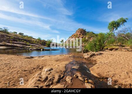 Vista panoramica su Bell Gorge, una destinazione rinomata nella regione di Kimberley, Gibb River Road, Australia Occidentale, WA, Australia Foto Stock