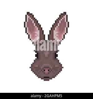 Testa di coniglio in stile pixel art. Illustrazione vettoriale. Illustrazione Vettoriale
