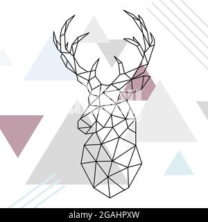 Illustrazione geometrica delle renne. Linea poly bassa art. Cervo selvatico. Stile scandinavo. Illustrazione vettoriale. Illustrazione Vettoriale