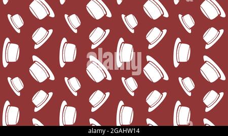 Astratto sfondo bianco cappelli su rosso. Cappello casual autunnale senza cuciture modello. Background creativo di concetto. Donna Hat semplice icona texture da Accessori Illustrazione Vettoriale