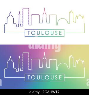 Skyline di Tolosa. Stile lineare colorato. File vettoriale modificabile. Illustrazione Vettoriale