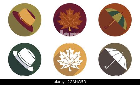 Set di icone semplici ed eleganti per evidenziare i social network. Illustrazioni autunnali per la progettazione di pulsanti, loghi, emblemi, etichette, cartelli Illustrazione Vettoriale