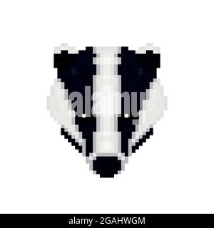Testa Badger in stile pixel art. Illustrazione vettoriale. Illustrazione Vettoriale