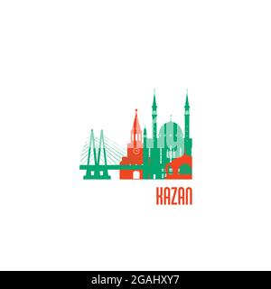 Emblema della città di Kazan. Edifici colorati. Illustrazione vettoriale. Illustrazione Vettoriale