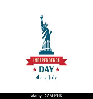 Statua della libertà per il 4 luglio, festa dell'Indipendenza USA. Banner vettoriale. Illustrazione Vettoriale