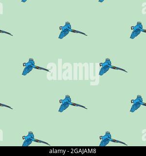 Vettore sfondo verde uccelli tropicali, pappagalli, macaw, uccelli esotici cockatoo. Sfondo con ripetizione senza giunture Illustrazione Vettoriale
