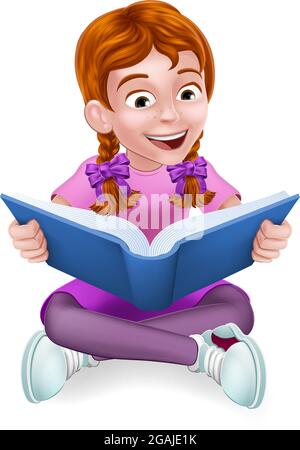 Ragazza Bambino Kid Cartoon personaggio lettura di un libro Illustrazione Vettoriale