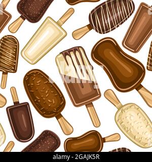 Vector Ice Cream Seamless Pattern, sfondo quadrato di gelato al cioccolato per i tessuti dei bambini, poster con illustrazioni ritagliate di varietà fredda Illustrazione Vettoriale