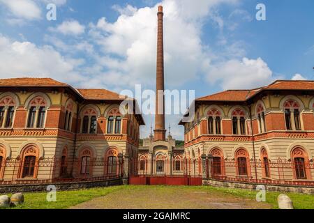 Crespi d'Adda, Italia. Insediamento storico in Lombardia, un grande esempio delle città aziendali del XIX secolo costruite in europa. Un heritag mondiale Unesconesco Foto Stock