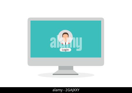 Accedere al computer portatile. Mani sul computer portatile. Computer portatile con notifica della password. Vettore Illustrazione Vettoriale