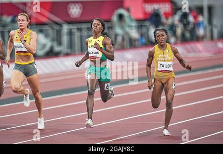 31 luglio 2021: Marie-Josee Ta Lou durante 100 metri per le donne alle Olimpiadi di Tokyo, stadio olimpico di Tokyo, Tokyo, Giappone}. Prezzo Kim/CSM Foto Stock