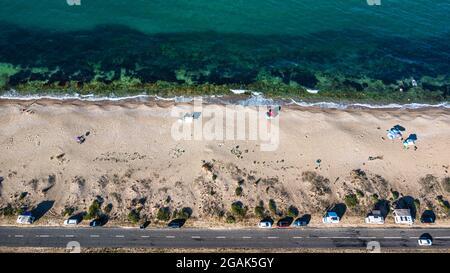 Autisti spiaggia vicino alla città di Sozopol sulla riviera bulgara Foto Stock