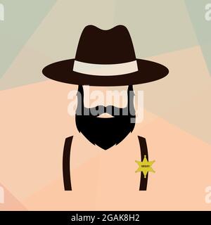 Ritratto uomo sceriffo. Logo poliziotto retrò. Illustrazione vettoriale. Illustrazione Vettoriale