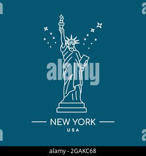 Illustrazione vettoriale della Statua della libertà. Linea art. New York, punto di riferimento degli Stati Uniti. Illustrazione Vettoriale
