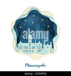 Illustrazione di Minneapolis. Concetto Origami. Notte città con stelle. Illustrazione vettoriale. Illustrazione Vettoriale