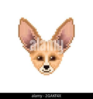 Ritratto di carino Fennec Fox. Icona animale pixel art. Illustrazione vettoriale. Illustrazione Vettoriale
