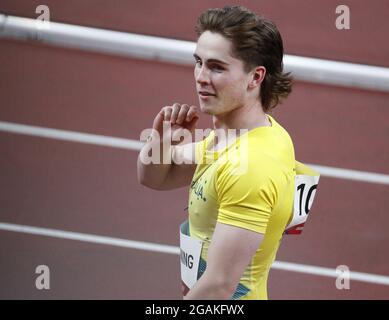 Tokyo, Giappone. 31 luglio 2021. Rohan Browning australiano dopo aver vinto il suo 100m Round One Heat Credit: UPI/Alamy Live News Foto Stock