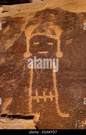 Figura umana stilizzata presso il sito McKee Spring Petroglyph, Dinosaur National Monument, Utah, USA Foto Stock