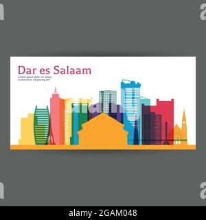 Dar es Salaam colorata architettura illustrazione vettoriale, skyline città silhouette, grattacielo, design piatto. Illustrazione Vettoriale