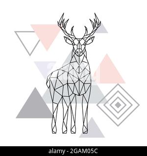 Cervo poligonale astratto. Illustrazione geometrica dell'hipster. Poster delle renne. Stile scandinavo. Stampa vettoriale. Illustrazione Vettoriale