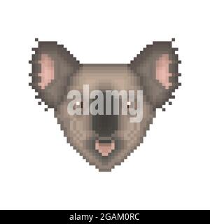 Koala Bear pixel art ritratto. Icona animale cartoon. Illustrazione vettoriale. Illustrazione Vettoriale