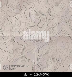 Mappa delle linee topografiche. Mappa topografica astratta con vecchio effetto cartaceo. Sfondo vettoriale. Illustrazione Vettoriale
