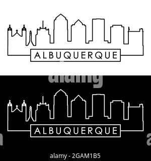 Skyline di Albuquerque. Stile lineare. File vettoriale modificabile. Illustrazione Vettoriale