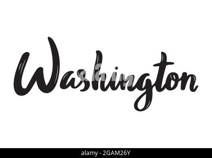 Washington calligrafia scritta a mano nome della capitale degli Stati Uniti. Calligrafia a pennello disegnata a mano. Modello di disegno vettoriale. Illustrazione Vettoriale