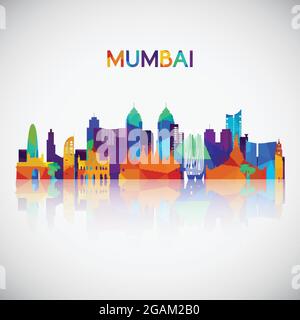 Profilo dello skyline di Mumbai in colorato stile geometrico. Simbolo per il tuo progetto. Illustrazione vettoriale. Illustrazione Vettoriale