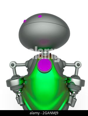 mini bot sta facendo una posa super eroe in primo piano sfondo bianco, illustrazione 3d Foto Stock