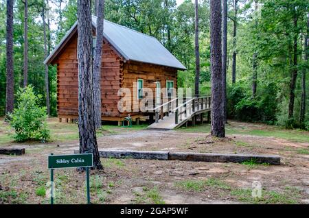 Sibley Cabin è raffigurato nello storico Blakeley state Park, 26 giugno 2021, a Spanish Fort, Alabama. Foto Stock