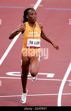 Tokyo, Giappone, 31 luglio 2021. Marie-Josee Ta Lou del Team Costa d'Avorio vince la Semifinale da 100m delle sue Donne il giorno 8 dei Giochi Olimpici di Tokyo 2020. Credit: Pete Dovgan/Speed Media/Alamy Live News. Credit: Pete Dovgan/Speed Media/Alamy Live News Foto Stock