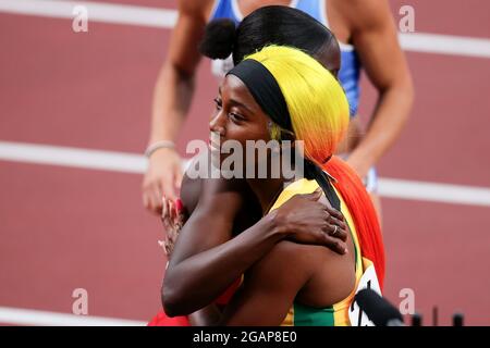 Tokyo, Giappone, 31 luglio 2021. Shelly-Ann Fraser-Pryce del Team Giamaica vince la Semifinale da 100m delle sue Donne il giorno 8 dei Giochi Olimpici di Tokyo 2020. Credit: Pete Dovgan/Speed Media/Alamy Live News. Credit: Pete Dovgan/Speed Media/Alamy Live News Foto Stock