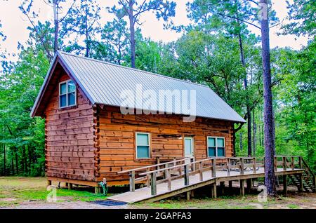 Sibley Cabin è raffigurato nello storico Blakeley state Park, 26 giugno 2021, a Spanish Fort, Alabama. Foto Stock