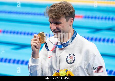 TOKYO, GIAPPONE - LUGLIO 29: Gareggiare nella finale maschile 800m Freestyle durante i Giochi Olimpici di Tokyo 2020 al Tokyo Aquatics Center il 29 luglio 2021 Foto Stock